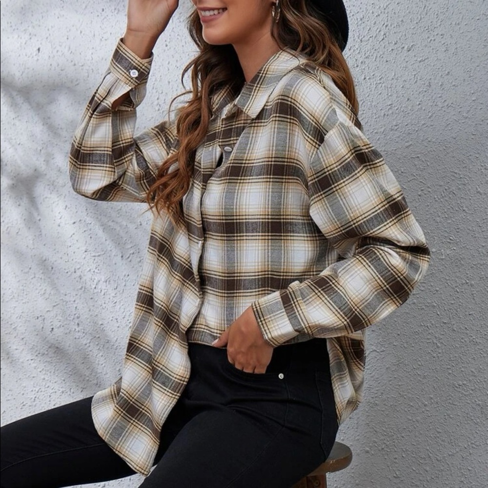 Plaid print drop shoulder shirt - Picture 4 of 8